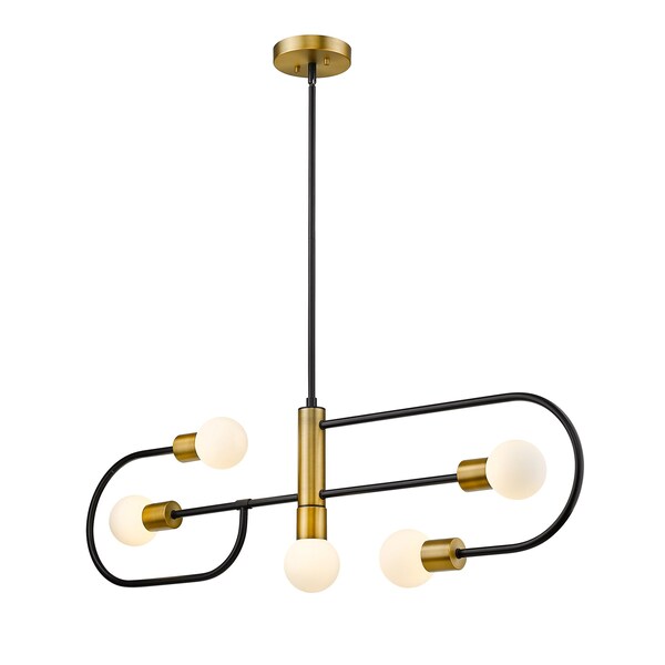 Z-Lite Neutra 5 Light Chandelier, Matte Black + Foundry Brass & Opal 621-5L-MB-FB - main